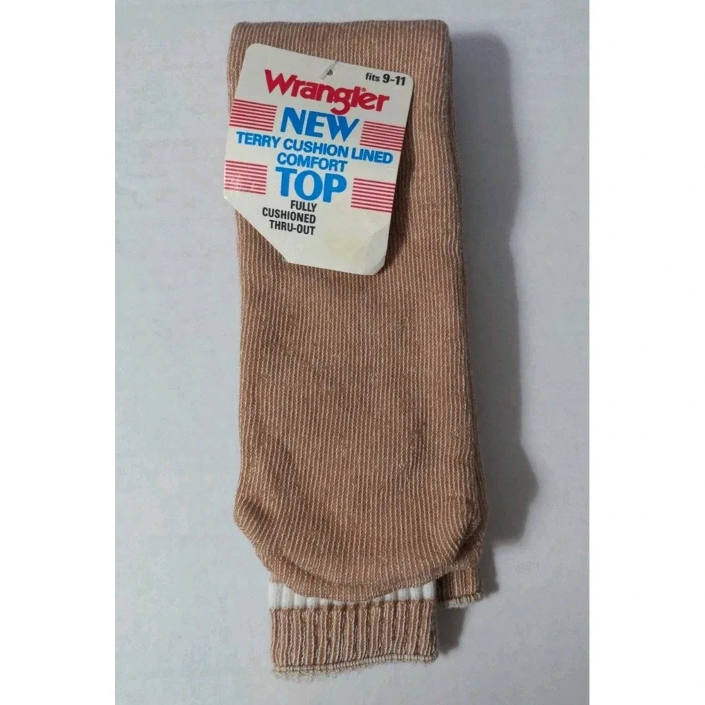 Vintage Wrangler Terry Knee Tube Socks Women's Beige Tan White‎ 1980's NOS USA